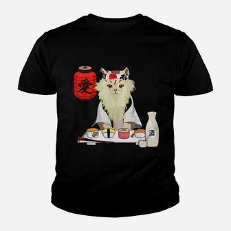 Sushi Funny Cat Japanese Cherry Blossom Flower Vintage Gift Youth T-shirt | Crazezy DE