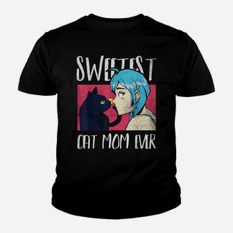 Sweetest Cat Mom Ever Cat And Anime Noses Kiss Youth T-shirt | Crazezy AU