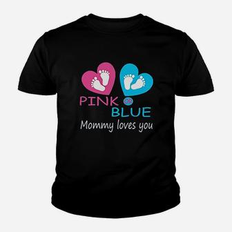 T Pink Or Blue Mommy Love Gender Reveal Shower Youth T-shirt | Crazezy UK
