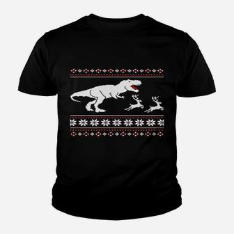 T-Rex Dinosaur Attack Moose Funny Christmas Family Xmas Gift Youth T-shirt | Crazezy