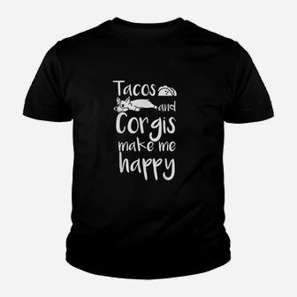 Tacos And Corgis Make Me Happy Corgi Dog Youth T-shirt | Crazezy