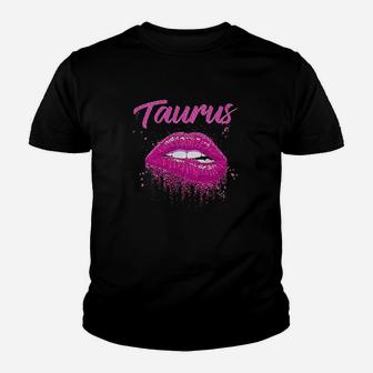 Taurus Birthday Pink Lips Youth T-shirt | Crazezy DE
