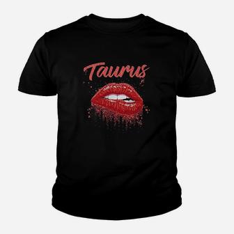 Taurus Birthday Red Lips Youth T-shirt | Crazezy CA