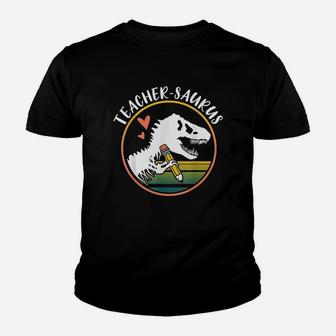 Teacher Saurus Funny Dinosaur Teacher Design Trex Design Youth T-shirt | Crazezy