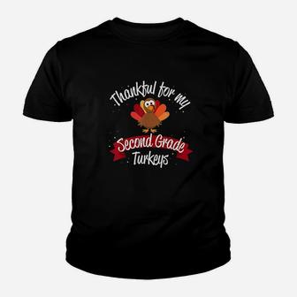 Teacher Thanksgiving Thankful For Second Grade Turkeys Youth T-shirt | Crazezy DE