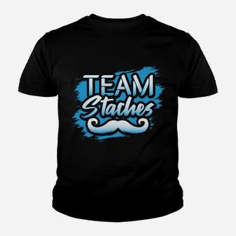 Team Staches Gender Reveal Baby Shower Party Lashes Idea Youth T-shirt | Crazezy AU
