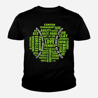 Tennis Ball Word Cloud Shirt | Cool Tennis Players Tee Gift Youth T-shirt | Crazezy