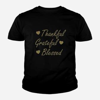 Thankful Grateful Blessed Happy Thanksgiving Day Youth T-shirt | Crazezy DE