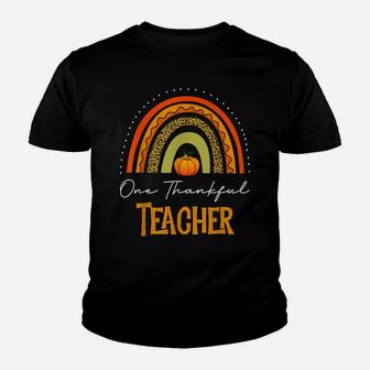 Thanksgiving Leopard One Thankful Teacher Funny Boho Rainbow Youth T-shirt | Crazezy AU