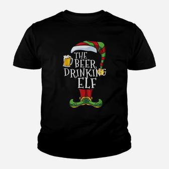 The Beer Drinking Elf Family Christmas Matching Funny Pajama Youth T-shirt | Crazezy AU