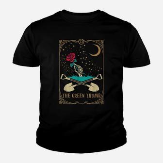 The Green Thumb Tarot Card Skeleton Hand Holding Flower Youth T-shirt | Crazezy