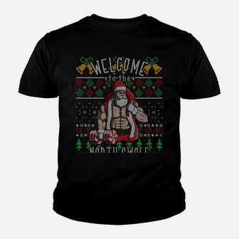 The North Swole Santa Claus Muscle Ugly Christmas Gym Gift Youth T-shirt | Crazezy