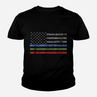 Thin Blue Green Red Line American Flag Youth T-shirt | Crazezy AU