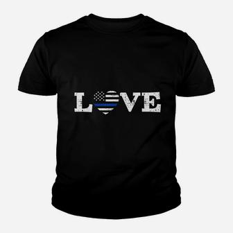 Thin Blue Line Police Officer Love American Flag Youth T-shirt | Crazezy DE