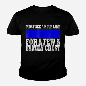Thin Blue Line Shirt Usa Flag Family Crest Police Youth T-shirt | Crazezy