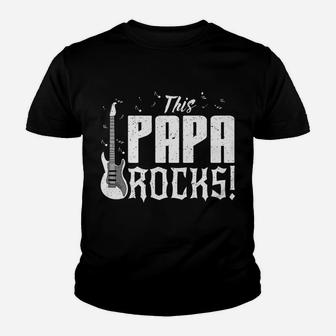 This Papa Rocks Dad Plays Guitar Player Shirt Youth T-shirt | Crazezy