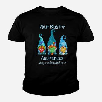 Three Blue Gnomes Autism Awareness Puzzle Chemical Element Youth T-shirt | Crazezy