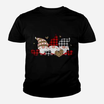 Three Gnomes Holding Hearts Valentines Day Red Buffalo Plaid Youth T-shirt - Monsterry CA