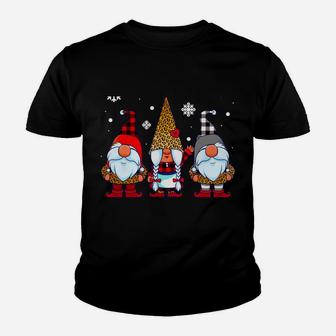 Three Gnomes In Leopard Print Buffalo Plaid Christmas Xmas Youth T-shirt | Crazezy AU
