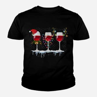 Three Red Wine Glass Christmas Santa Funny Hat Xmas Gift Sweatshirt Youth T-shirt | Crazezy CA