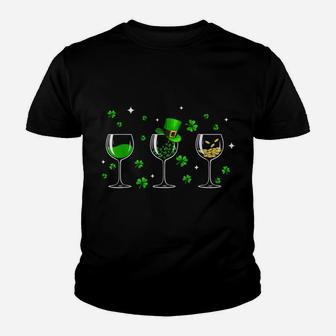 Three Wine Glasses Clover Shamrock St Patrick Day Irish Gift Youth T-shirt | Crazezy