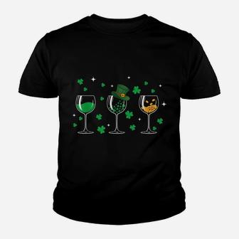 Three Wine Glasses Shamrock Shirt St Patricks Day Irish Gift Youth T-shirt | Crazezy
