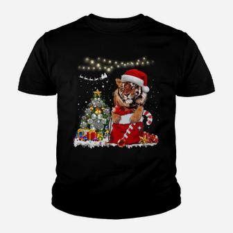 Tiger Christmas Lights Tree Snow Funny Tiger Xmas Gift Sweatshirt Youth T-shirt | Crazezy DE