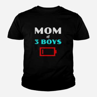 Tired Mom Of 3 Boys Mother With Three Sons Low Battery Icon Youth T-shirt | Crazezy UK