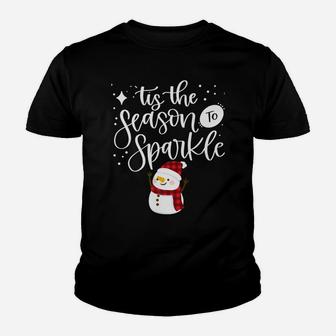 Tis The Season To Sparkle Winter Christmas Snowman Holiday Youth T-shirt | Crazezy
