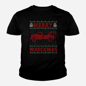 Tow Truck Driver Gifts Funy Ugly Christmas Merry Wreckmas Youth T-shirt | Crazezy