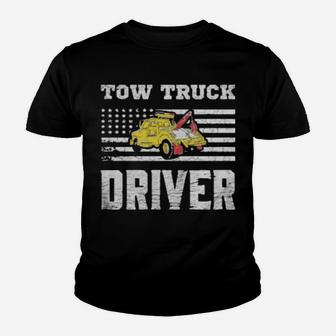 Tow Truck Driver Yellow Line Daddy Us Flag Distressed Youth T-shirt - Monsterry CA