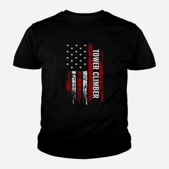 Tower Climber American Usa Flag Climbing Pullover Youth T-shirt | Crazezy UK