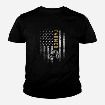 Tractor American Usa Flag Youth T-shirt | Crazezy