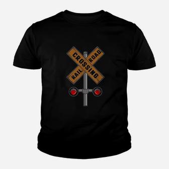 Train Railroad Crossing With Lights Road Sign Youth T-shirt | Crazezy UK