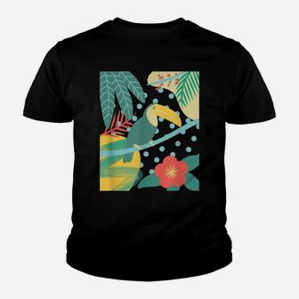 Tropical Bird Palm Leaf Flower Colorful Vacation Youth T-shirt | Crazezy CA