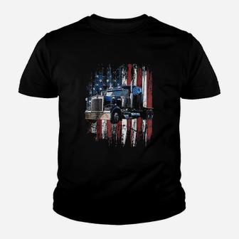 Trucker American Flag Truck Driver Truck Driver Gift Youth T-shirt | Crazezy