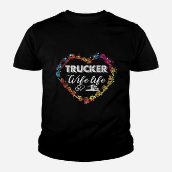 Trucker Wife Life With Trucker Heart Symbol Costume Youth T-shirt | Crazezy CA