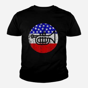 Trumpet Retro Style Music American Flag Youth T-shirt | Crazezy AU
