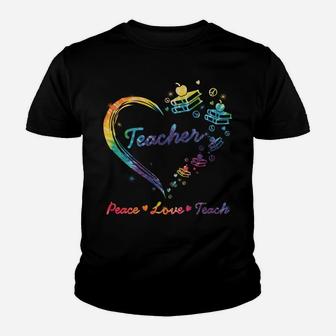 Tu Peace Love Teach Teacher Book Costume Heart Gift Tie Dye Youth T-shirt | Crazezy AU