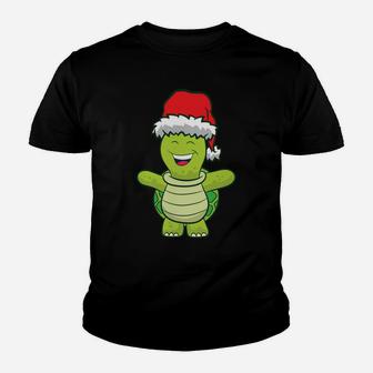 Turtle With Santa Hat Cute Turtle Christmas Sweatshirt Youth T-shirt | Crazezy