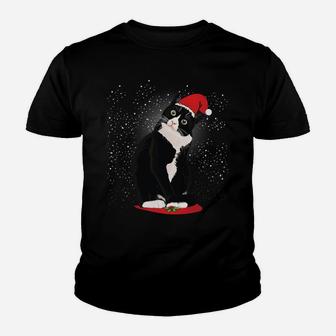 Tuxedo Cat Christmas Santa Claus Snow Winter Costume Gift Youth T-shirt | Crazezy