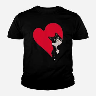 Tuxedo Cat Valentine Heart For Kitten And Animal Lovers Youth T-shirt | Crazezy