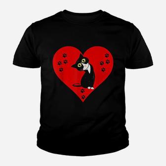 Tuxedo Cat Valentines Day Heart Youth T-shirt | Crazezy UK