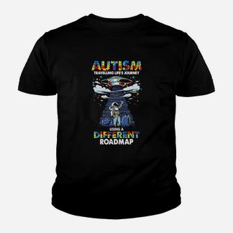 Ufo Autism Travelling Life's Journey Using A Different Roadmap Youth T-shirt - Monsterry