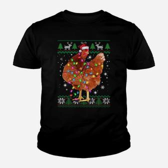 Ugly Christmas Chicken Santa Hat Lights Sweater Xmas Gift Sweatshirt Youth T-shirt | Crazezy UK