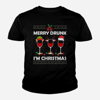 Ugly Christmas Drinking Wine - Merry Drunk I'm Christmas Sweatshirt Youth T-shirt | Crazezy DE
