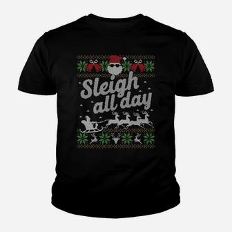 Ugly Christmas Sweater Santa Sleigh All Day Sweatshirt Youth T-shirt | Crazezy DE