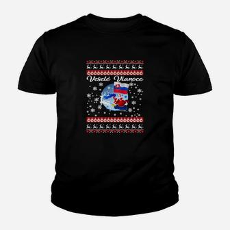 Ugly Christmas Tee mit Weihnachtspullover-Design & Weltkarte, Schwarzes Kinder Tshirt - Seseable