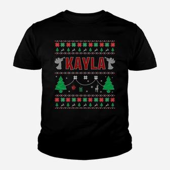 Ugly Christmas Themed Personalized Gift For Kayla Sweatshirt Youth T-shirt | Crazezy AU