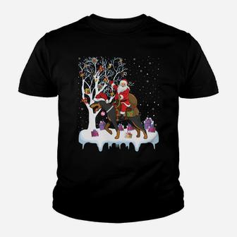 Ugly Doberman Xmas Gift Santa Riding Doberman Christmas Sweatshirt Youth T-shirt | Crazezy
